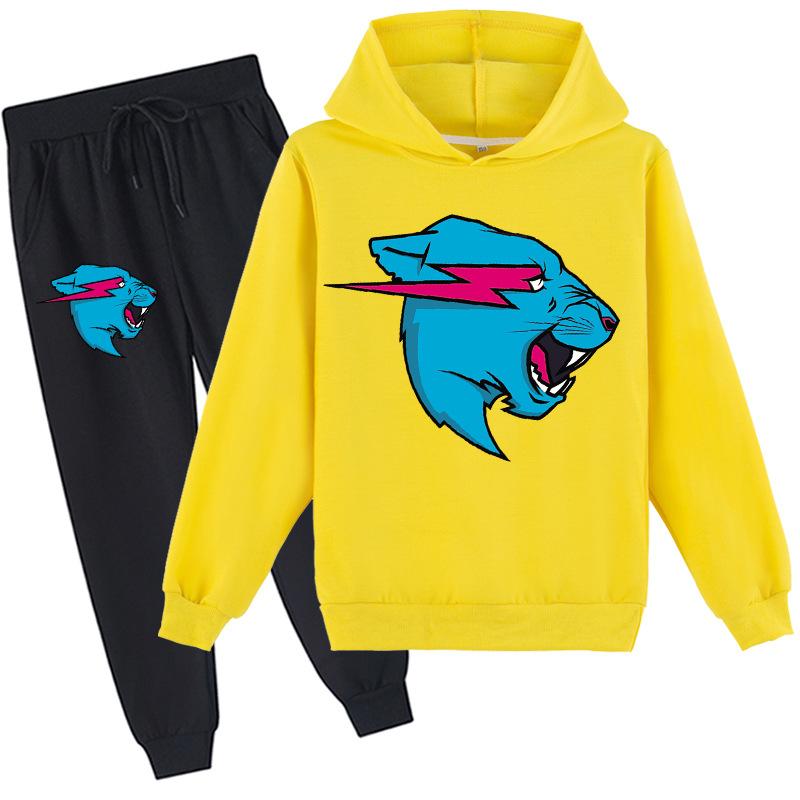 Fashion Mr Beast Lighting Cat Childrens Boys Sweater Cotton Hoodies and Pants Sets