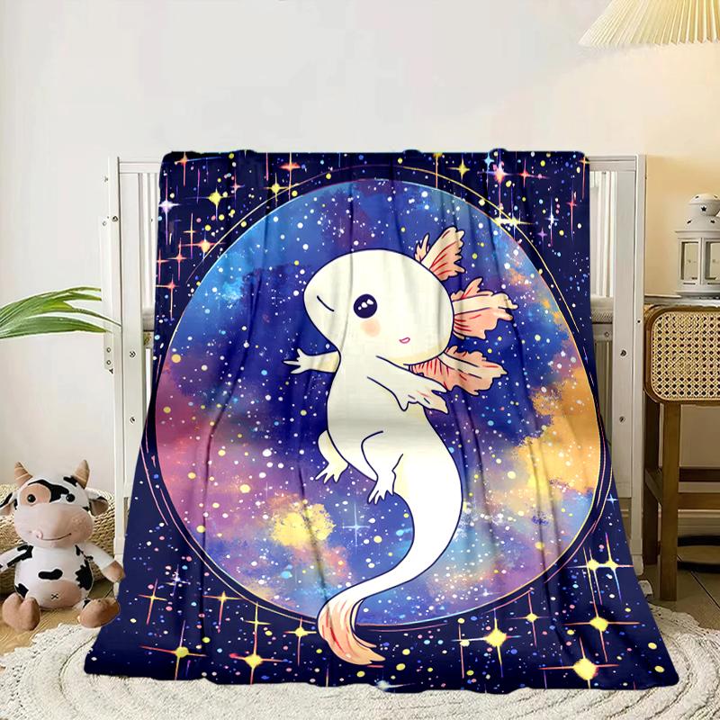 Fantasy Axolotl Moon Night Sky Blanket Flannel Blanket for bed, sofa, Camping, Hiking, Picnic Essentials, gift for family Fan gifts