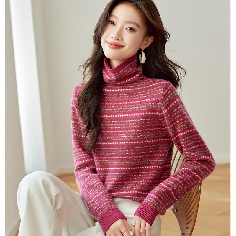 

Srcr Women s Vintage Jacquard Pure Wool High-Neck Sweater XL