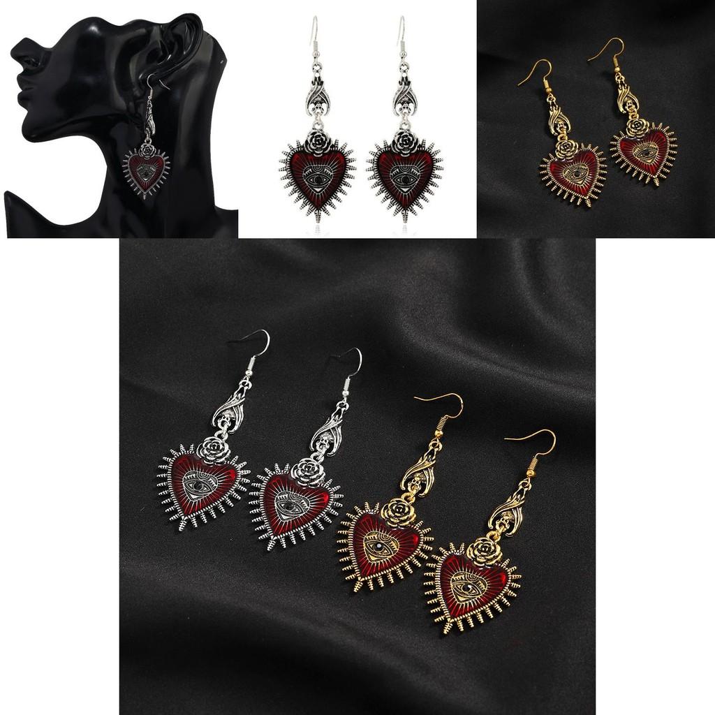 Retro Punk Herz Ohrhänger Mit Blutunterlaufenem Auge Und Fledermaus Motiv Für Alternative Mode