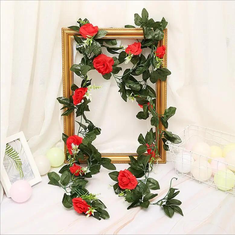 250CM/lot Silk Roses Ivy Vine with Green Leaves For Home Wedding Decoration Fake leaf diy Hanging Garland Artificial Flowers