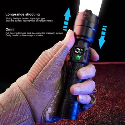 LED-Taschenlampe, superhell, digital, IPX65, wasserdicht, wiederaufladbar, zoombar, für den Einsatz im Freien im Notfall, taktische Taschenlampe