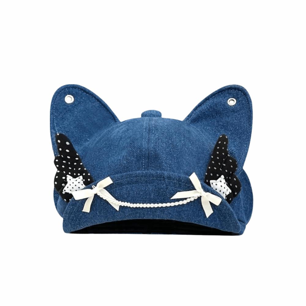 Soft Brim Denim Cat Ear Beret Angel's Wings Octagonal Hat New Denim Sun Caps Y2K