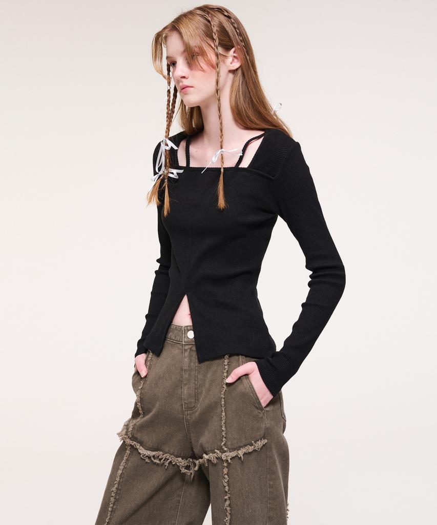 Etmont Damage Denim Pants, Khaki Brown