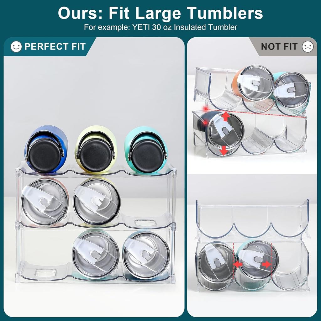 3 Tier Stackable Water Bottle Organizer Holder Clear Cup Tumbler Rack for Cabinet Countertop Fridge Pantry Holds 9