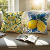 Blue  toned Watercolor Lemon Cushion Cover Pillowcase Antidustmite Invisible Zipper Short Plush Sofa Cushion