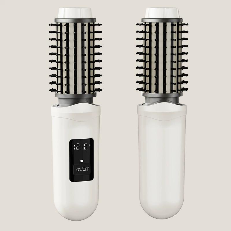 Portable 2-in-1 Wireless Straightening Brush Ionic Hair Straightener and Curler for Travel