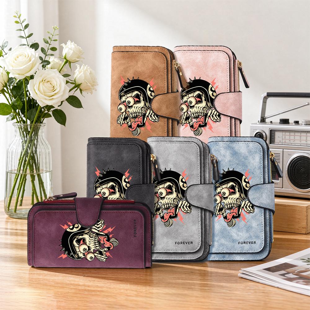 Cool Skull Pattern Long Wallet Fashion Multi Slot Portable Casual Purse