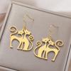 Cazador Cute Cat Long Tail Drop Earrings for Women Girls Stainless Steel Jewelry Animal Kitten Dangle Earrings Gift 2025 Trend