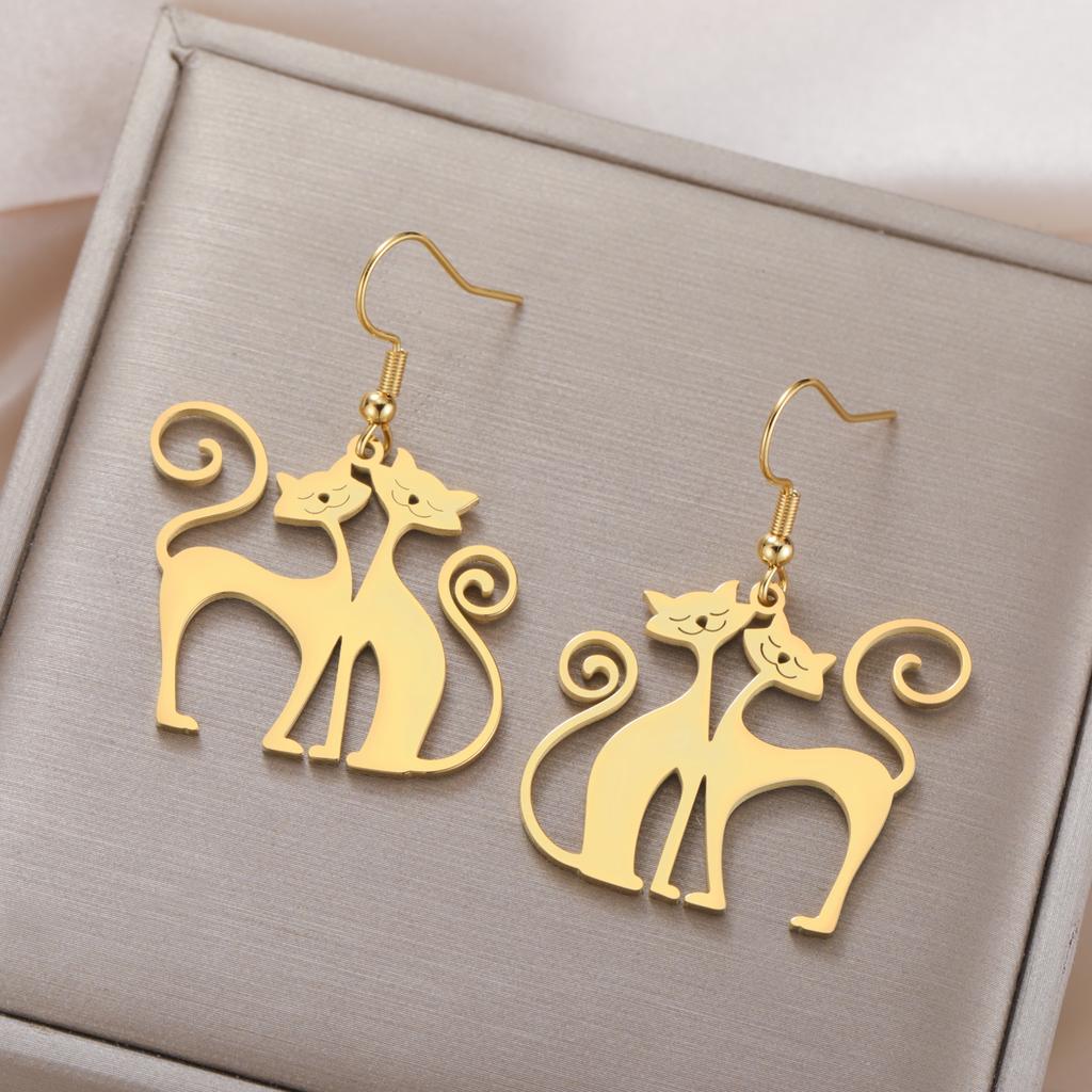 Cazador Cute Long Tail Cat Drop Earrings for Women Stainless Steel Jewelry Animal Kitten Dangle Earrings Gift 2026 Trend