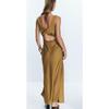 Zbzr Spring New Women Clothes Western Style Fashion Silk Satin Texture V-neck Midi Dress 8492366 510