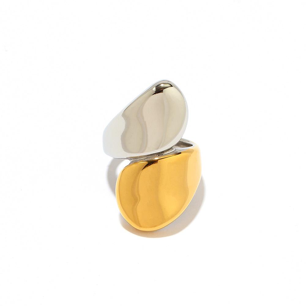 Yingtai Round Geometric Stainless Steel Titanium Ring, 18k Gold-Plated - Trendy Niche Women's Jewelry