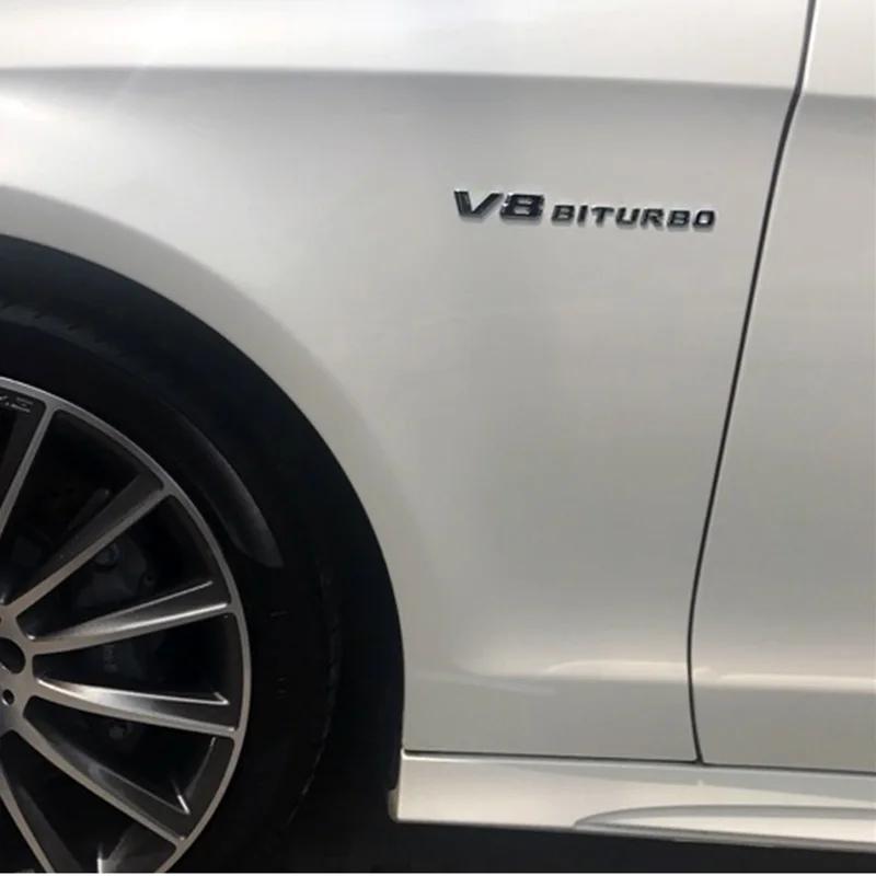 ABS Car Fender Badge Sticker Logo V8 BITURBO Side Emblem For Mercedes AMG C63 W204 W205 E63 W211 W212 S63 W221 W222 Accessories