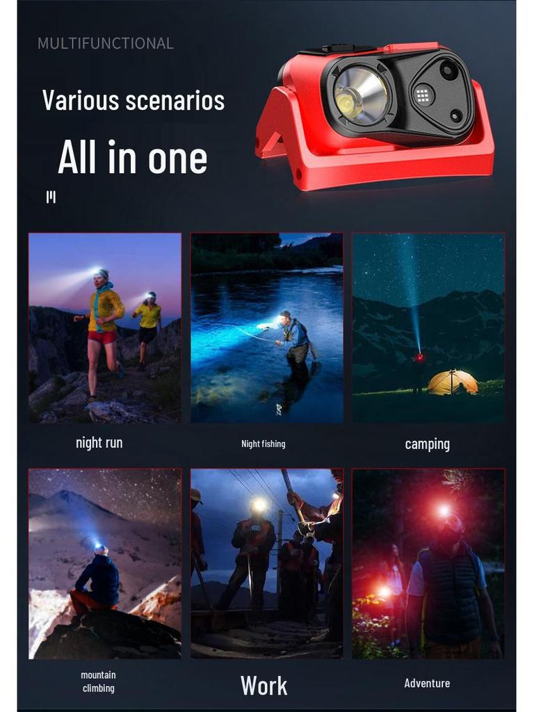 USB Rechargeable LED Headlamp: Portable, Strong Light, Sensing for Outdoor Running, Fishing, Adventure