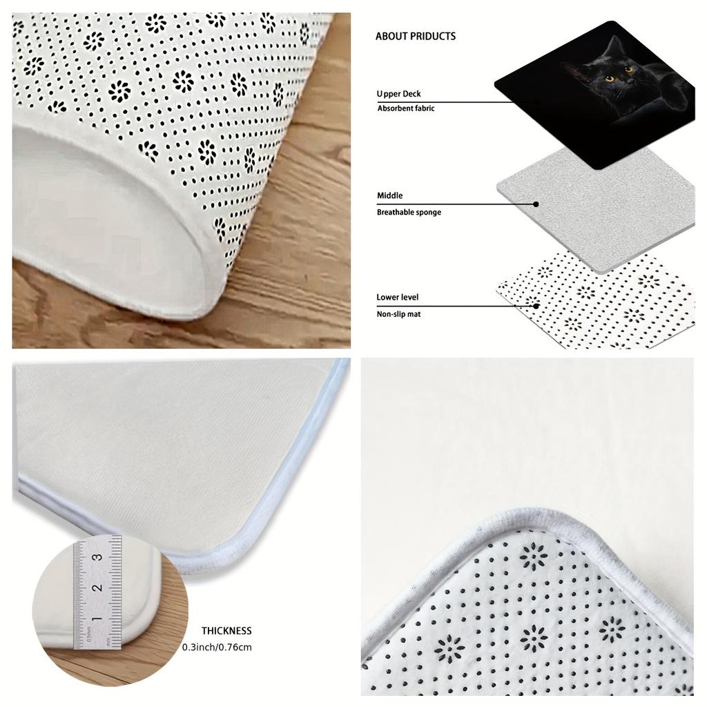 1Pcs Anti Fatigue Kitchen Rugs, Black Cat Print Waterproof Non-Slip Thick Cushioned Kitchen Mat Heavy Duty Comfort Standing Mat for Kitchen
