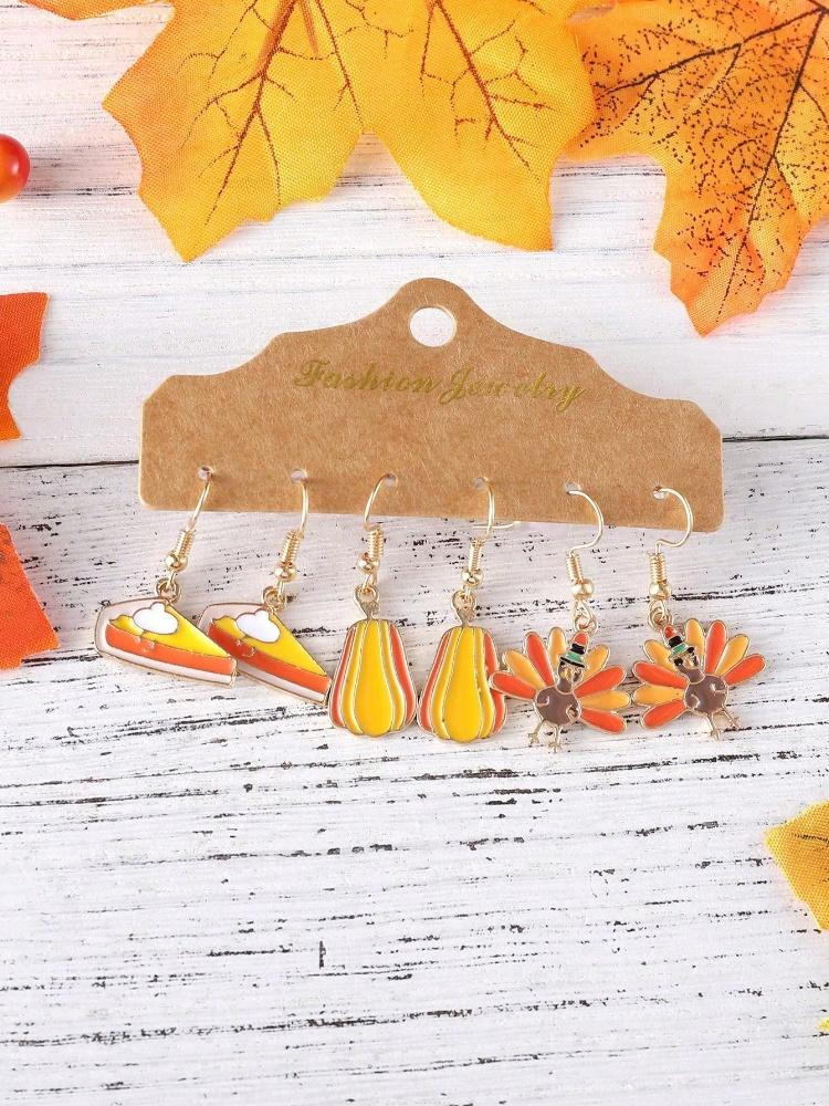 1piece Thanksgiving Turkey Pumpkin Earring set 1 pair of holiday party costumes
