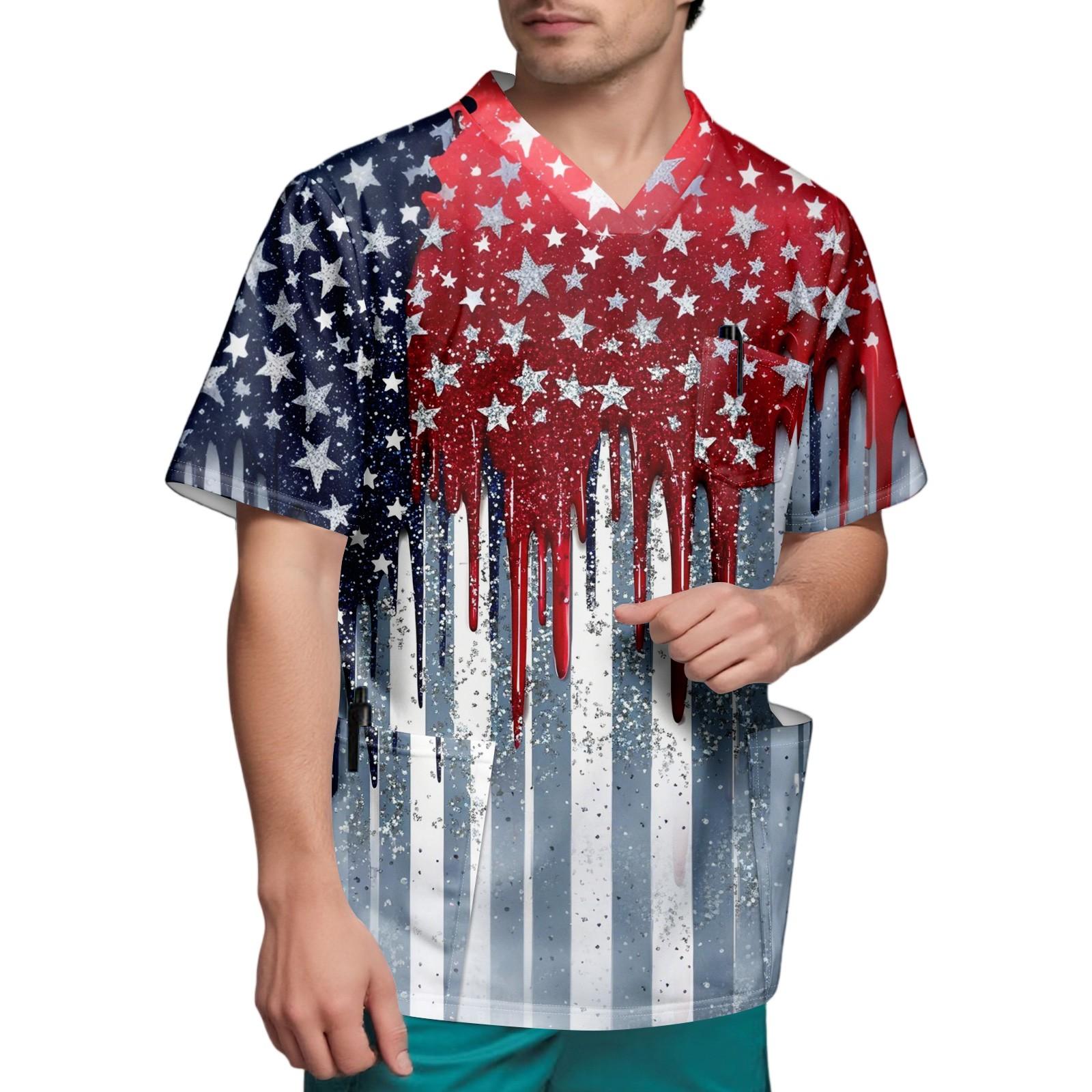 

Мужской топ с короткими рукавами и V-образным вырезом в честь Дня независимости и нагрудным карманом XXL киноварь