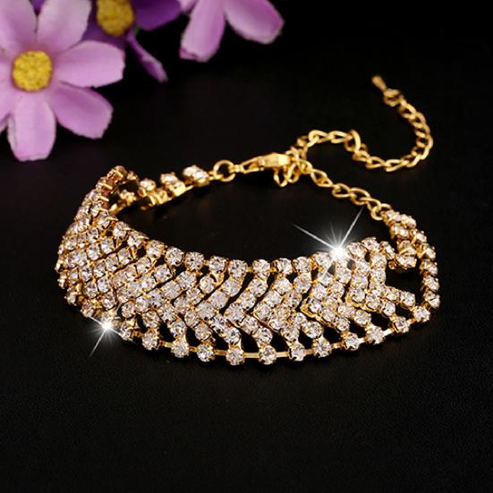 Bracelet Multilayer Handmade Rhinestones Alloy Cuff Bangle for Party