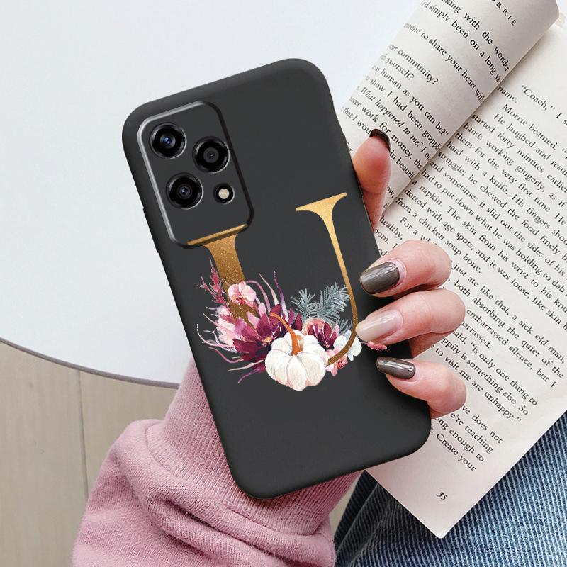 Gold Letter Case For Honor 200 Pro Lite Smart Black Shell Soft Cover For Honor 200Lite Protector Shockproof Funda Pink Flower