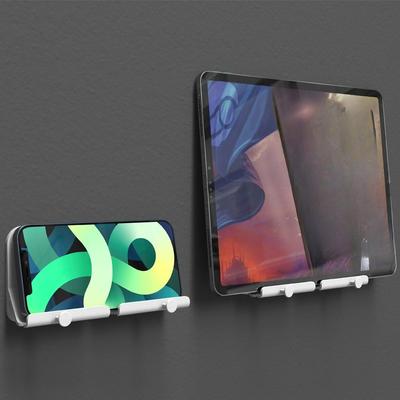 Supporto di ricarica per cellulare da parete, bagno, cucina, doppio gancio per guardare serie TV, senza fori, ripiano piatto antiscivolo