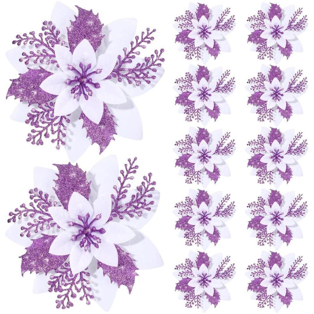 14.5CM Gold Glitter Christmas Flower Vine Garland for Doors and Windows Decorations