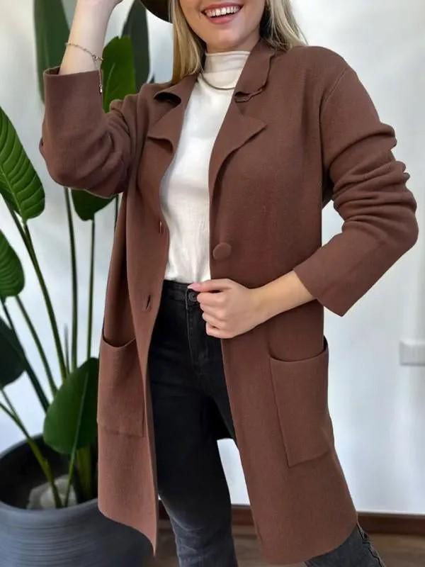 2024 Women's Fashion Woolen Coat: European & American Style, Long Sleeve, Turn-Down Collar, Pockets for Autumn & Winter