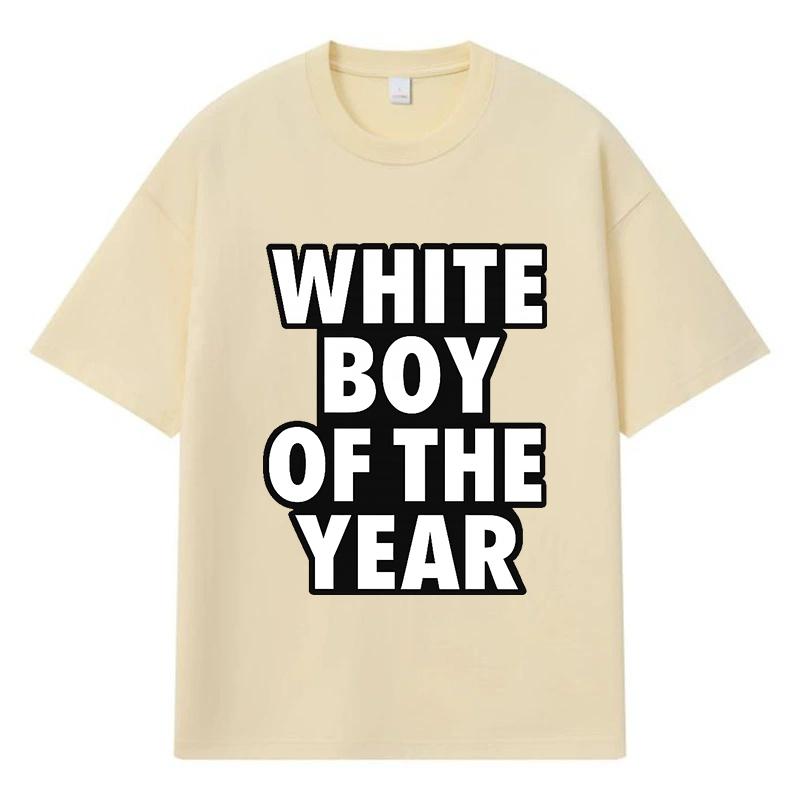 

2026 White Boy Of The Year Printed Graphic Y2k Harajuku Streetwear 100% Cotton T Shirt Casual Oversized Summer Men T-shirt S хакі