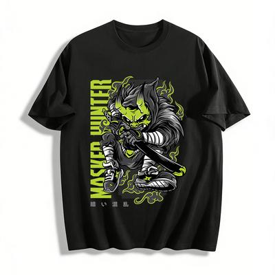 Masked Oni Samurai Graphic Streetwear Casual Tee Pure Cotton T-shirt