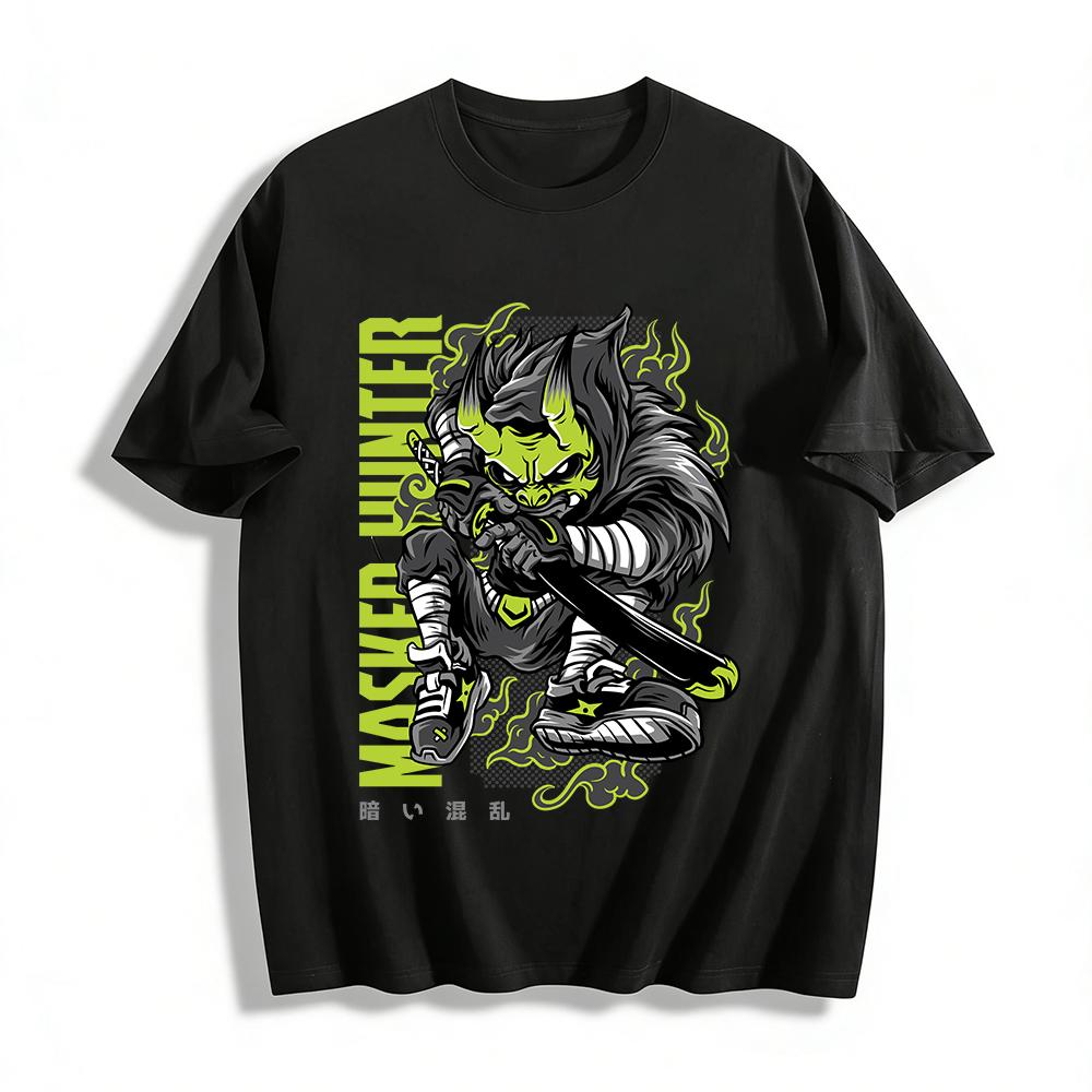 Masked Oni Samurai Graphic Streetwear Casual Tee Pure cotton T-shirt XXS