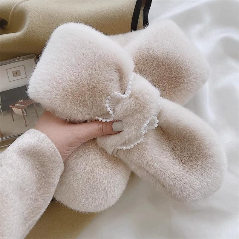 1Pc Plush Soft Scarf Warm Fur Collar Wind-resistant Clothing Accessories Skin-friendly Lace Pearl