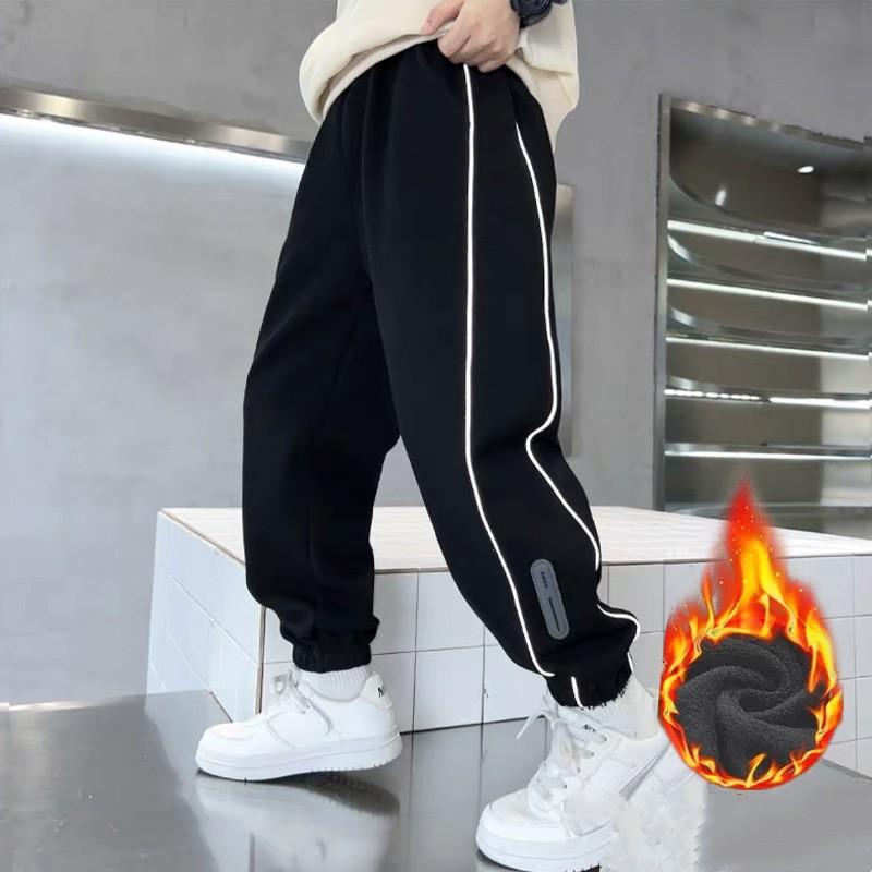 Boys' Spring/Fall Athletic Pants—Large To Extra-Large, Winter Fleece-Lined, Stylish Wide-Leg Casual Pants