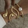 DIEZI 3 style Pearl Cuff Bangles Punk Hip Hop Men Gold Silver Color Metal Water Drop Spring Bangles  Women Bracelet Jewelry