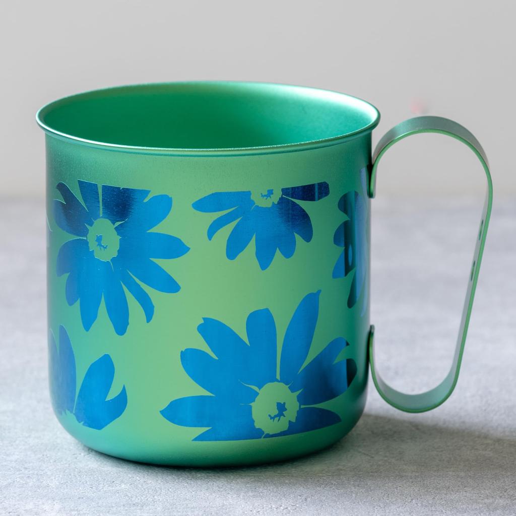 HORIE Pure Titanium Design Flower Mug, Design, Outdoor, Kids, Gift, Lightweight, Rust-Resistant (320ml) (Green (Flower))