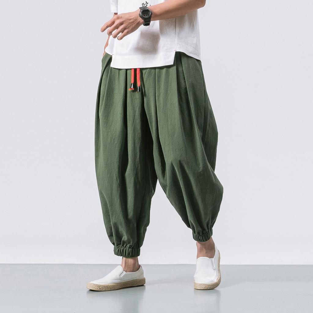 Men's Fashion Casual Loose Solid Color Pants Wide Leg Elasticated Pants