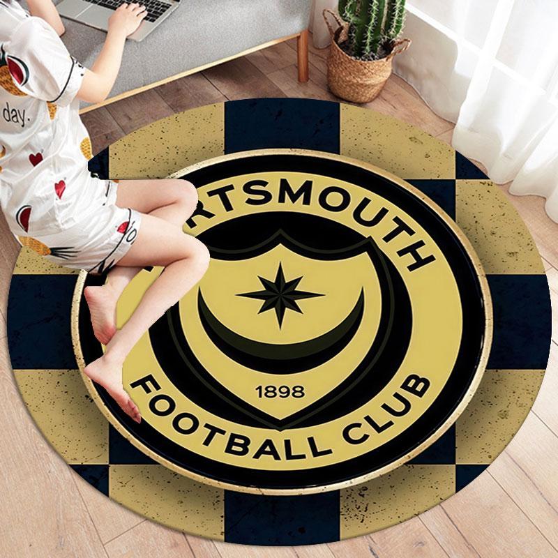 Portsmouth Football Club Round Area Rug,Carpet Rug for Living Room Bedroom Sofa Playroom Decor,Non-slip Floor Mat