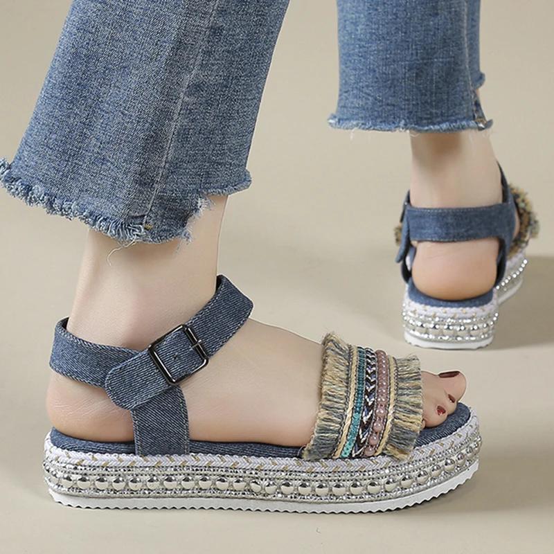Fashion Women's Sandals Stylish Fringe Design Platform Sandals Summer New Women Shoes Buckle Open Toe Sandal Female Casual Heel Sandals
