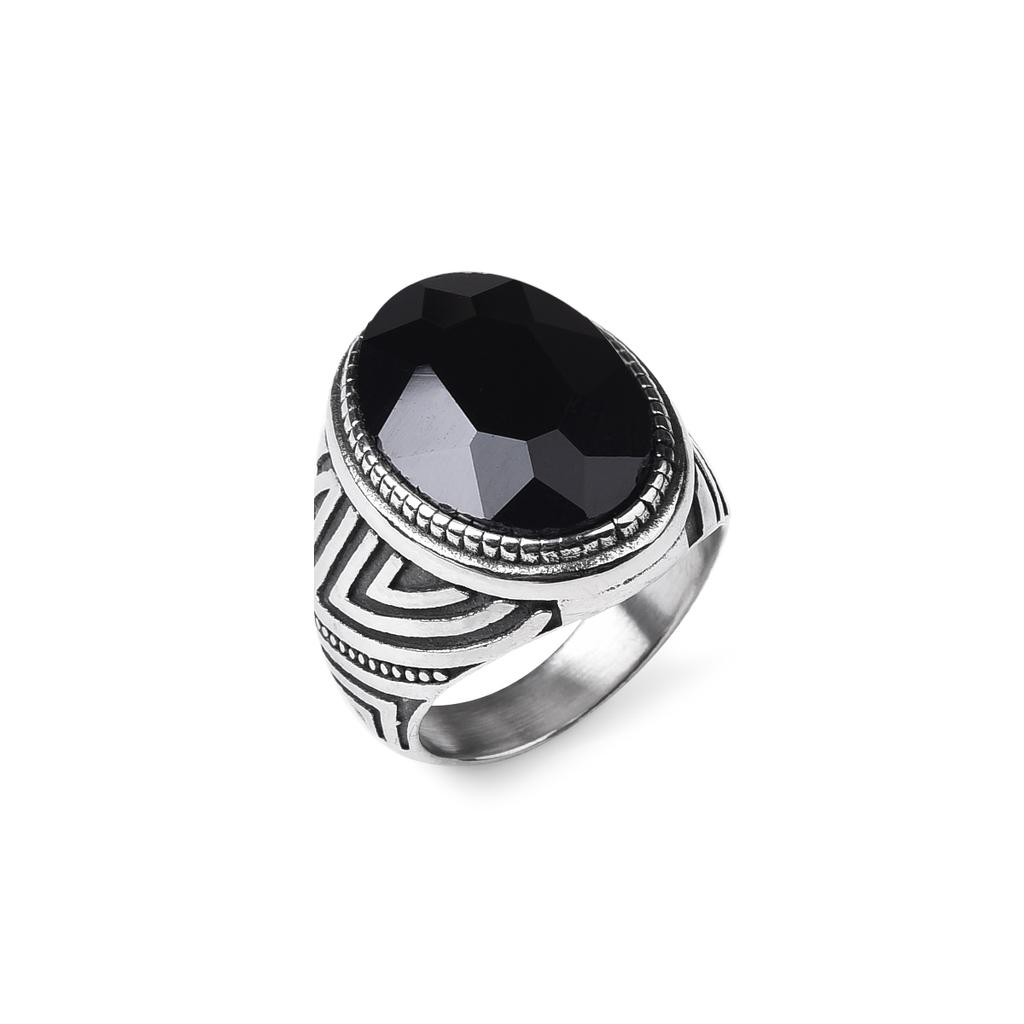 Men's Trend High Quality 316LStainless Steel Onyx Stripe Rings Classic Vintage Fashion  Eco-Friendly Material