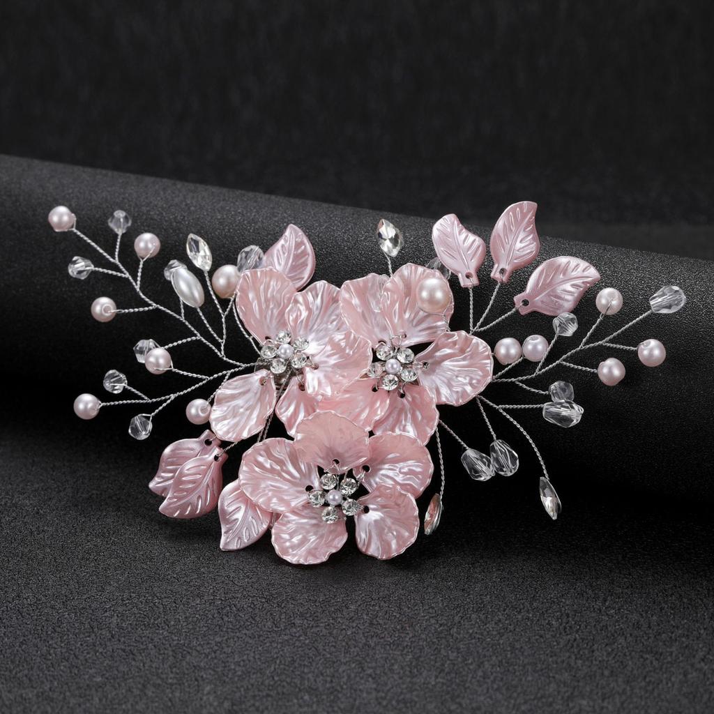 Pinza para el pelo floral de perlas con diseño de concha y detalles de cristal para peinados elegantes, accesorios para ocasiones especiales y uso diario