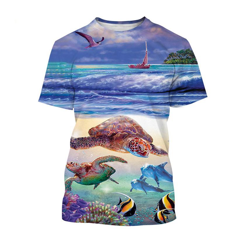 

Новые летние модные милые футболки с принтом морской черепахи 3D для мужчин и женщин, футболка с коротким рукавом, свободная футболка Harajuku, детская мужская одежда 6XL