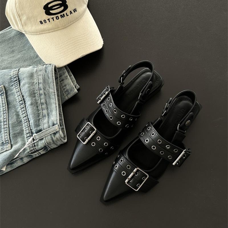 

Французские туфли Мэри Джейн с острым носком, ретро, на среднем толстом каблуке, женские туфли весна-лето 2025, юбка, маленькие кожаные туфли 34 чёрный