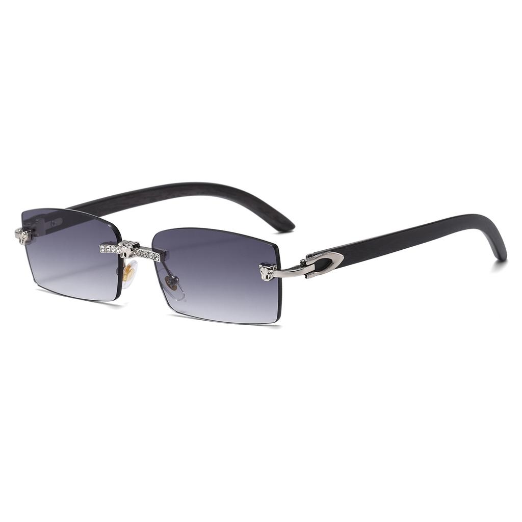 New Rimless Leopard Head Sunglasses Metal Hinged Sunglasses Wood Grain Legs Outdoor Sunscreen Sunglasses