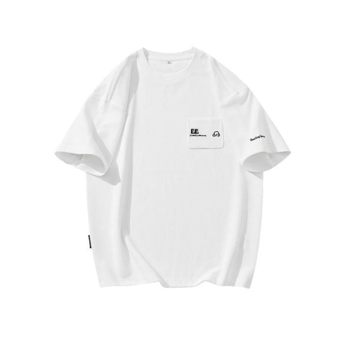 

Новая футболка с коротким рукавом для мужчин, нишевая футболка с вышивкой в кармане, летний свободный топ с рукавом до локтя 4XL белый