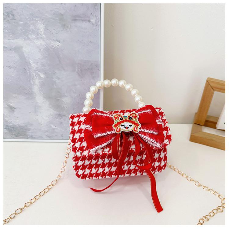 Lovely Red Velvet Tiger Head Handbag For Girls Trendy Crossbody Bag For Kids