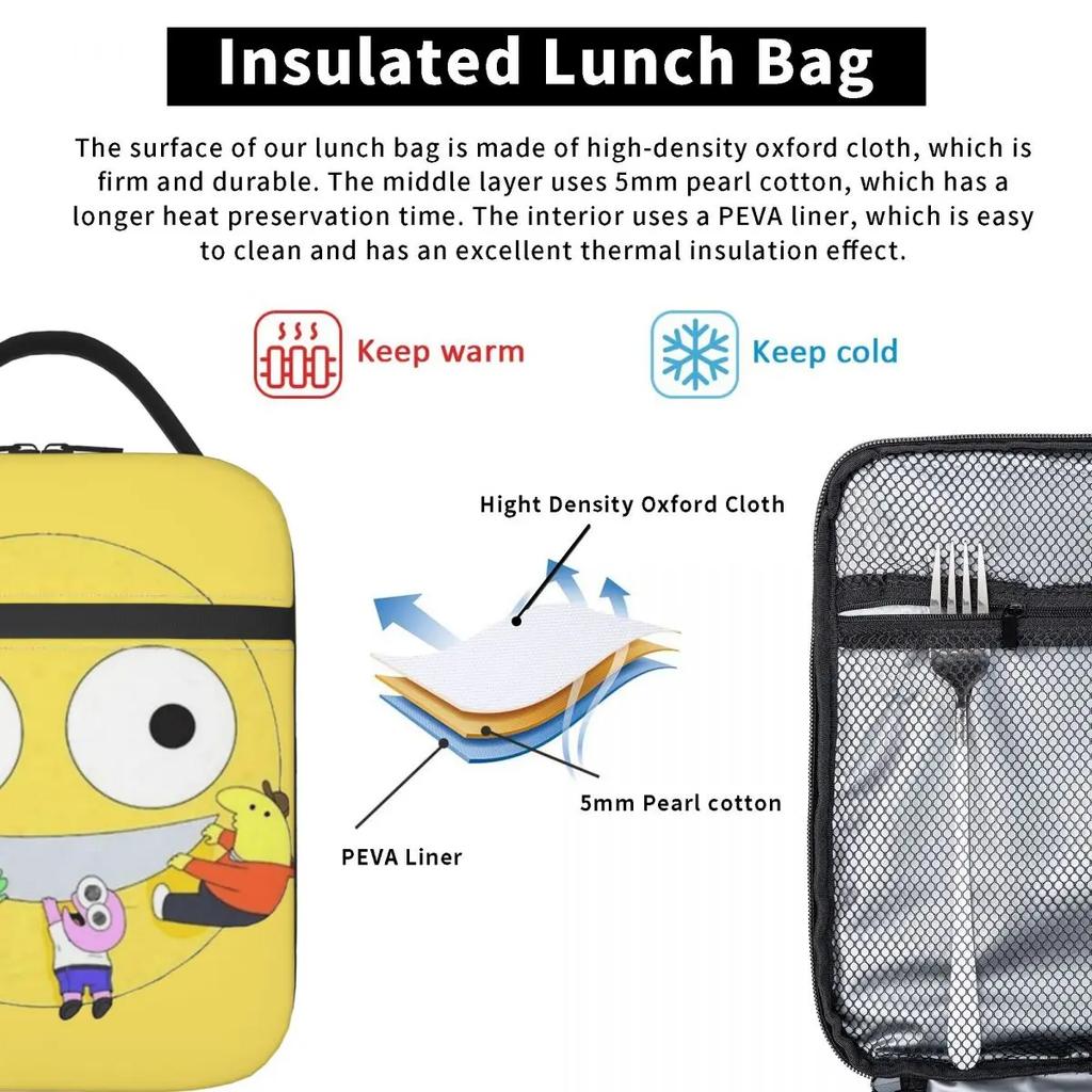 Funny Smiling Friends Cartoon Thermal Insulated Lunch Bag for Work Adult Black Comedy Portable Food Bag Thermal Cooler Lunch Box