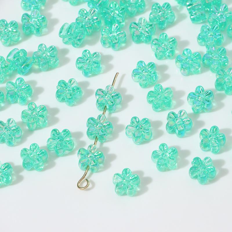 ZW08 ABCai 100pcs 7mm Plating Color Acrylic Flower Charm Beads Tiny Mix Shiny Spacer Bead Jewelry Making Diy Bracelet Material