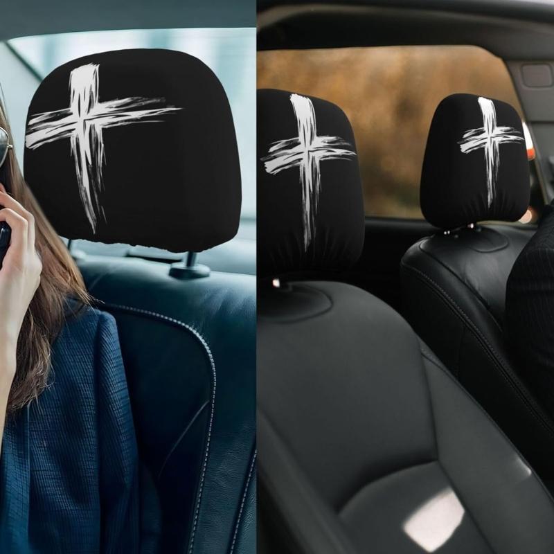 Comfortable Car Headrest Cover Halloween Skull Print Universal Automotive Accessories Removable Headrest Protector Cover