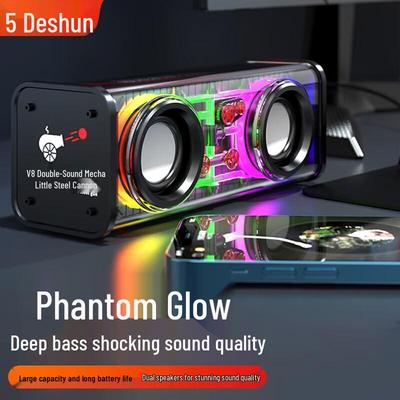 DESHUN Mini Bluetooth Lautsprecher mit TWS und bunten LEDs CN-Stecker (Adapter enthalten)