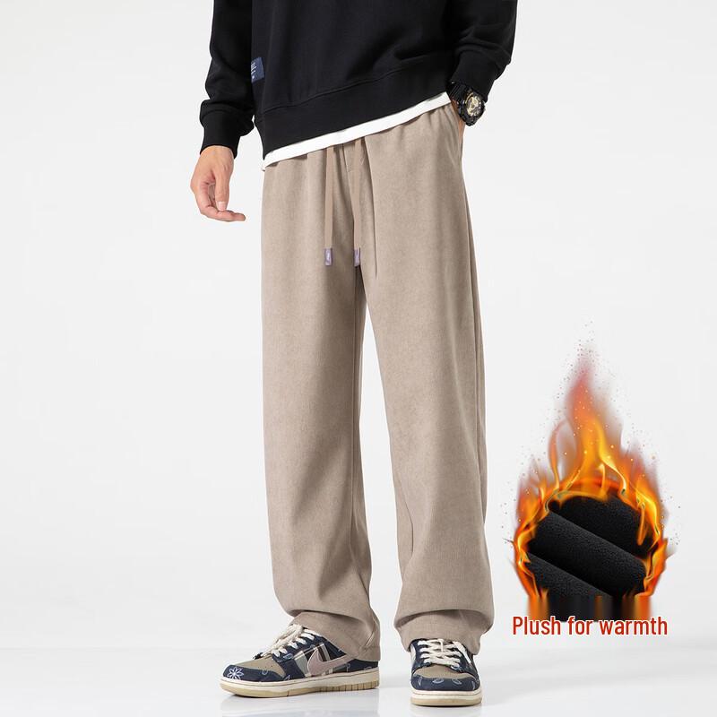 XueZhongFei Men's Corduroy Fleece-Lined Casual Pants