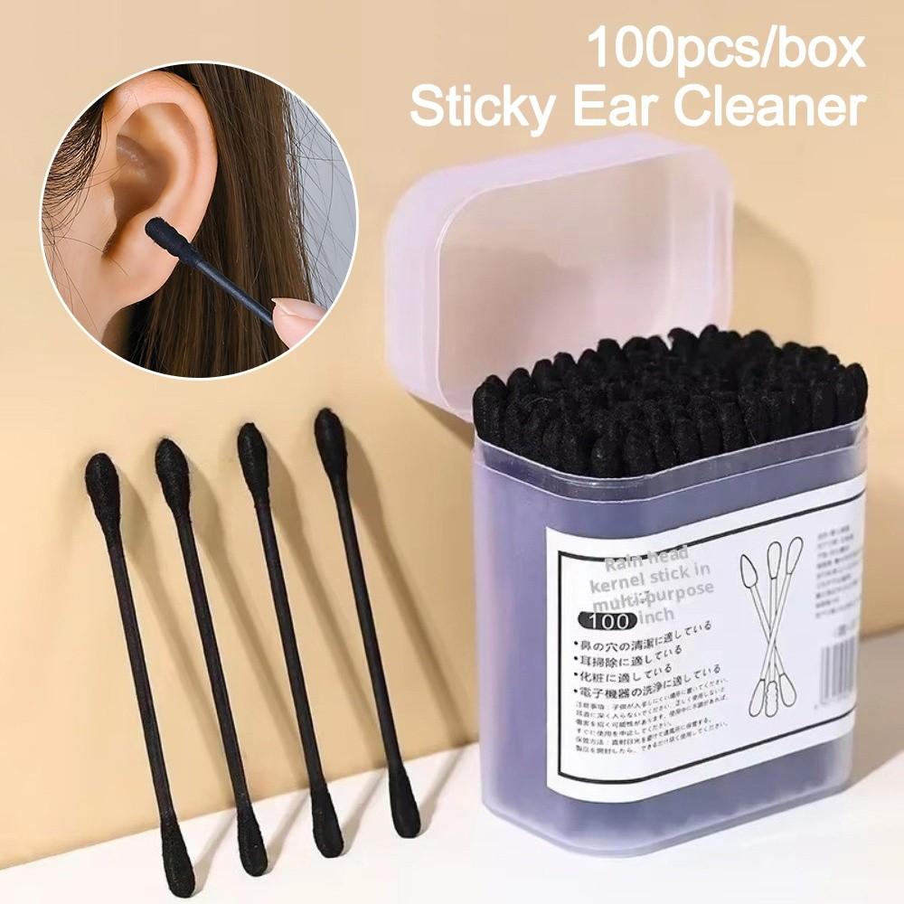 100Pcs New Black Disposable Cotton Swabs Spiral Shape Double-Headed Cleaning Cotton Bud Soft Makeup Cotton Swab Universal