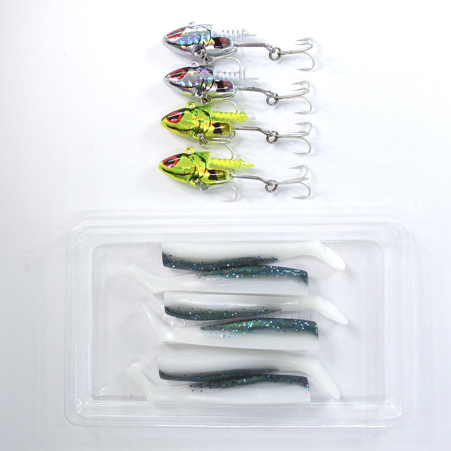 

Momo Lures Sea Bass Lures and Metal Metal Vibration Shad Jig Shad Bodies Heads x 4 75mm Shad Set MVS-16, MVS-22, MVS-28 Jigs, Heads, (16g + 03)